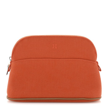 HERMES Cotton Canvas Mini Bolide Travel Cosmetic Pouch Feu