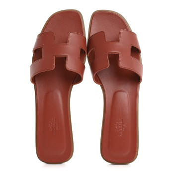 HERMES Box Calfskin Oran Sandals 39 Rouge Tomette