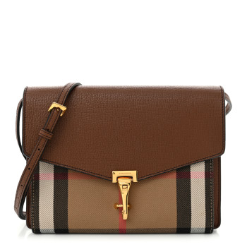 BURBERRY Derby Calfskin House Check Small Macken Crossbody Bag Tan