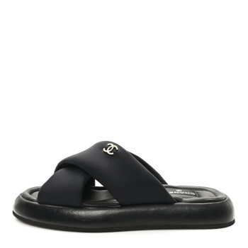 CHANEL Fabric CC Mules Sandals 39 Black