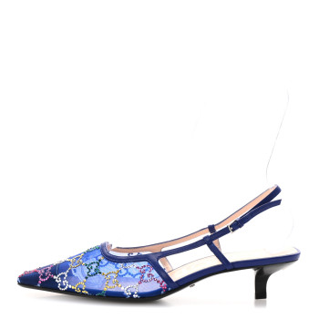 GUCCI Tela Retino Nappa Charlotte Crystal GG Monogram Square G 35mm Slingback Pumps 39 Splash Net Blue Witch