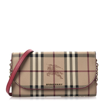 BURBERRY Haymarket Check Henley Wallet On Chain Coral Red