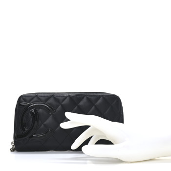 CHANEL Calfskin Quilted Cambon Large Gusset Zip Around Wallet Black