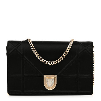 CHRISTIAN DIOR Satin Diorama Wallet on Chain Pouch Black
