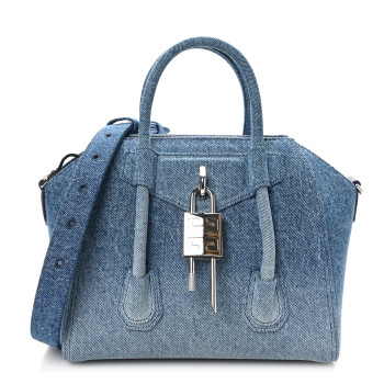 GIVENCHY Denim Mini Lock Antigona Shoulder Bag Blue