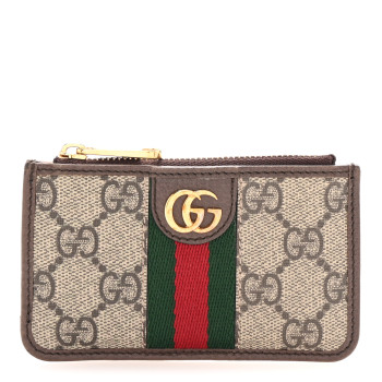 GUCCI GG Supreme Monogram Web Ophidia Zip Card Case Brown