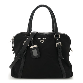 PRADA Tessuto Nylon Calfskin Dome Satchel Black