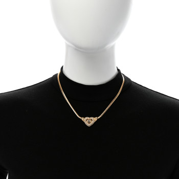 CHRISTIAN DIOR Metal Crystal Logo Heart Necklace Gold