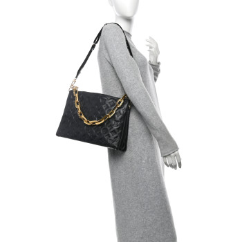LOUIS VUITTON Lambskin Embossed Monogram Coussin MM Black