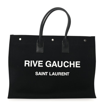 SAINT LAURENT Linen Calfskin Rive Gauche Tote Black
