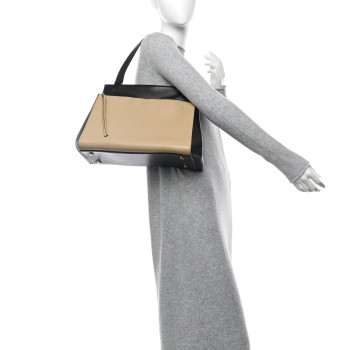 CELINE Smooth Calfskin Bi-Color Edge Shoulder Bag Black Beige