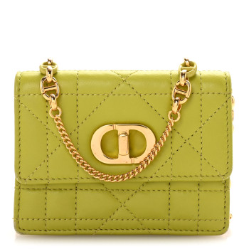 CHRISTIAN DIOR Lambskin Cannage Mini Caro Pouch on Chain Lime