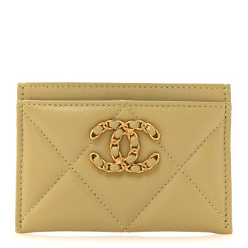 CHANEL Lambskin Quilted Chanel 19 Card Holder Light Green