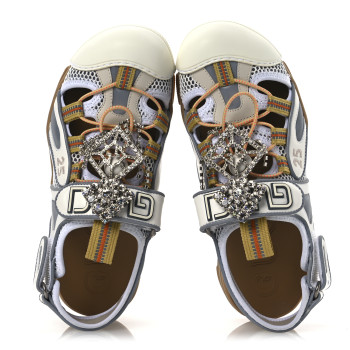 GUCCI Mesh Fabric Tinsel Sport Sandals 37 White Silver