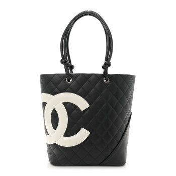 CHANEL Calfskin Quilted Medium Cambon Tote Black White