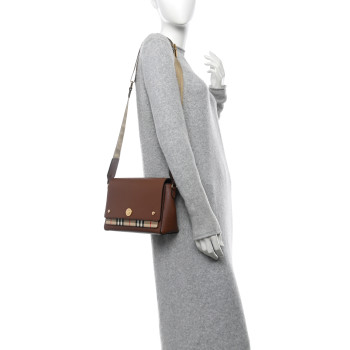 BURBERRY Calfskin Vintage Check Note Crossbody Bag Tan