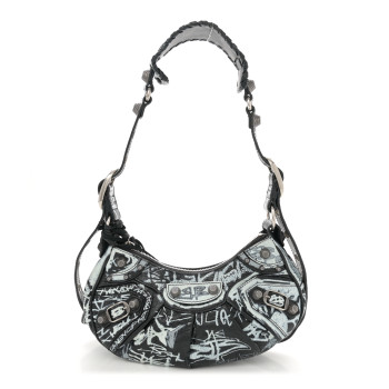 BALENCIAGA Agneau Arena Graffiti Le Cagole Shoulder Bag XS Black