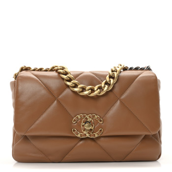 CHANEL Lambskin Quilted Medium Chanel 19 Flap Light Brown