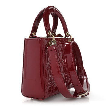 CHRISTIAN DIOR Patent Cannage Small Lady Dior Cherry Red
