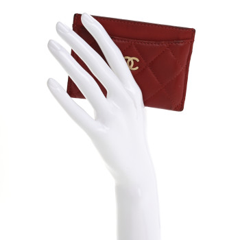 CHANEL Lambskin Quilted Card Holder Red