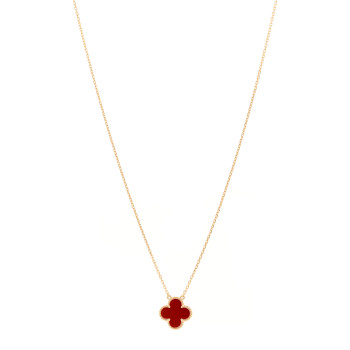 VAN CLEEF & ARPELS 18K Yellow Gold Carnelian Vintage Alhambra Pendant Necklace