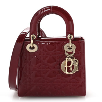 CHRISTIAN DIOR Patent Cannage Small Lady Dior Cherry Red