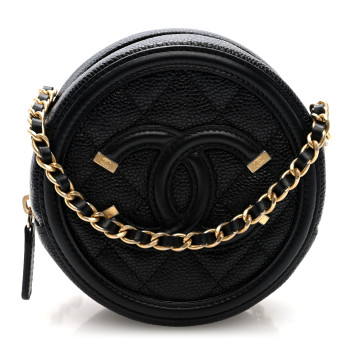 CHANEL Caviar Quilted Round Filigree Crossbody Black