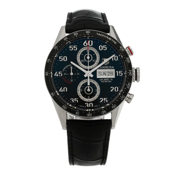 TAG HEUER Stainless Steel Alligator 43mm Carrera Calibre 16 Chronograph Automatic Watch Black CV2A10