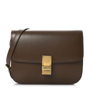 CELINE Box Calfskin Medium Classic Box Flap Bag Camel