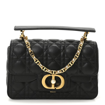 CHRISTIAN DIOR Calfskin Cannage Small Dior Jolie Top Handle Black