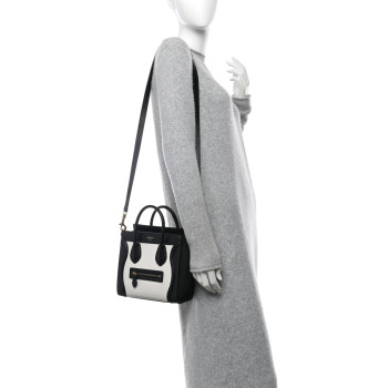 CELINE Bullhide Calfskin Nubuck Bi-Color Nano Luggage Black White