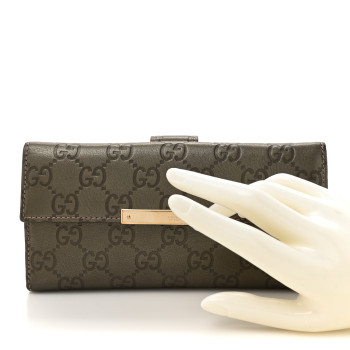 GUCCI Guccissima Margaux Calfskin Metal Bar Continental Flap Wallet Sasso
