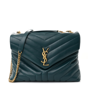 SAINT LAURENT Calfskin Y Quilted Monogram Medium Loulou Chain Satchel Sea Turquoise