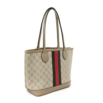 GUCCI GG Supreme Monogram Textured Dollar Calfskin Web Small Ophidia Tote Beige Mystic White Oatmeal