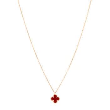 VAN CLEEF & ARPELS 18K Rose Gold Carnelian Sweet Alhambra Pendant Necklace