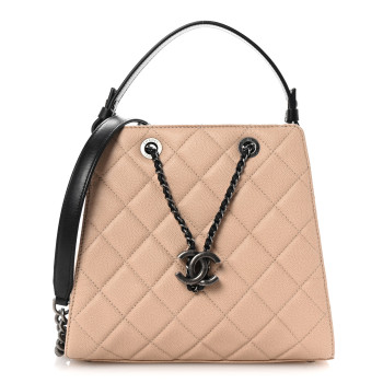 CHANEL Caviar Quilted Small CC Bucket Bag Beige