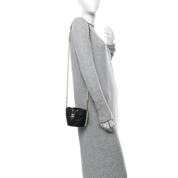 CHANEL Calfskin Quilted Pearl Mini About Pearls Drawstring Bucket Bag Black