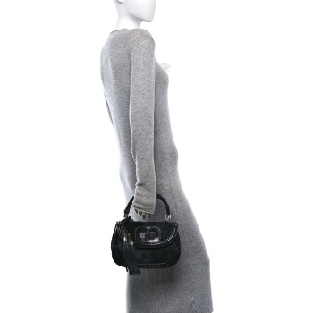 GUCCI Pony Hair New Bamboo Medium Top Handle Bag Black