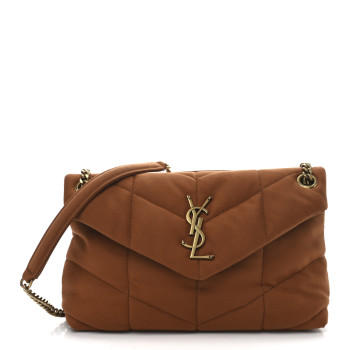 SAINT LAURENT Canvas Quilted Small Loulou Puffer Monogram Chain Satchel Cinnamon