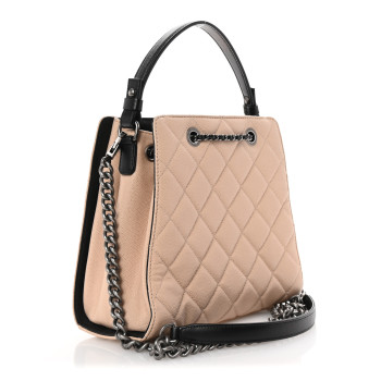 CHANEL Caviar Quilted Small CC Bucket Bag Beige