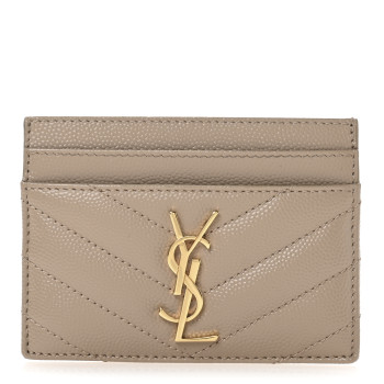 SAINT LAURENT Grain De Poudre Matelasse Chevron Monogram Credit Card Case Dark Beige