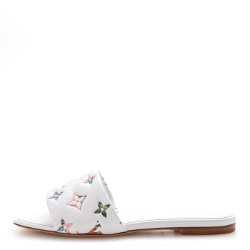 LOUIS VUITTON Lambskin Embossed Monogram By The Pool Revival Flat Mules 36 White Multicolor