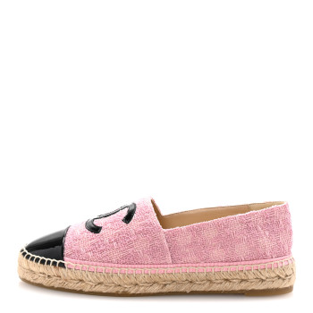 CHANEL Tweed Patent CC Espadrilles 39 Pink Black