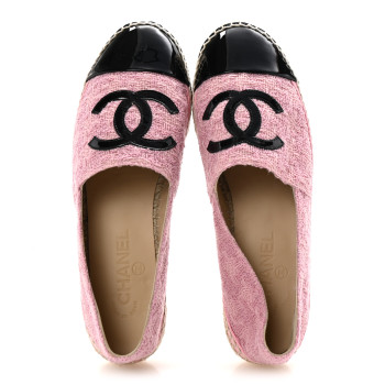 CHANEL Tweed Patent CC Espadrilles 39 Pink Black