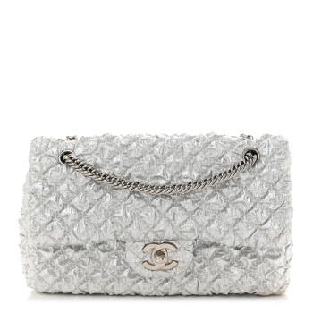 CHANEL Metallic Lame Quilted Small Double Flap Silver
