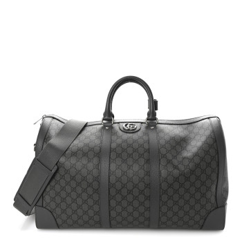GUCCI GG Supreme Monogram Textured Dollar Calfskin Large Savoy Duffle Bag Grey Black Graphite Grey