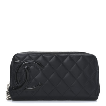 CHANEL Calfskin Quilted Cambon Large Gusset Zip Around Wallet Black