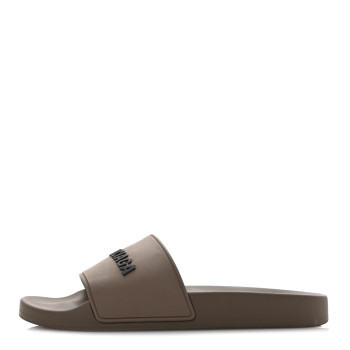 BALENCIAGA Rubber Logo Mens Pool Slide Sandals 40 Taupe Black