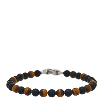 DAVID YURMAN Sterling Silver Red Tiger Eye Black Onyx 6mm Spiritual Beads Bracelet