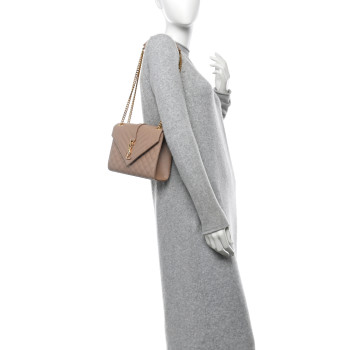 SAINT LAURENT Grain De Poudre Textured Mixed Matelasse Medium Triquilt Monogram Satchel New Nude